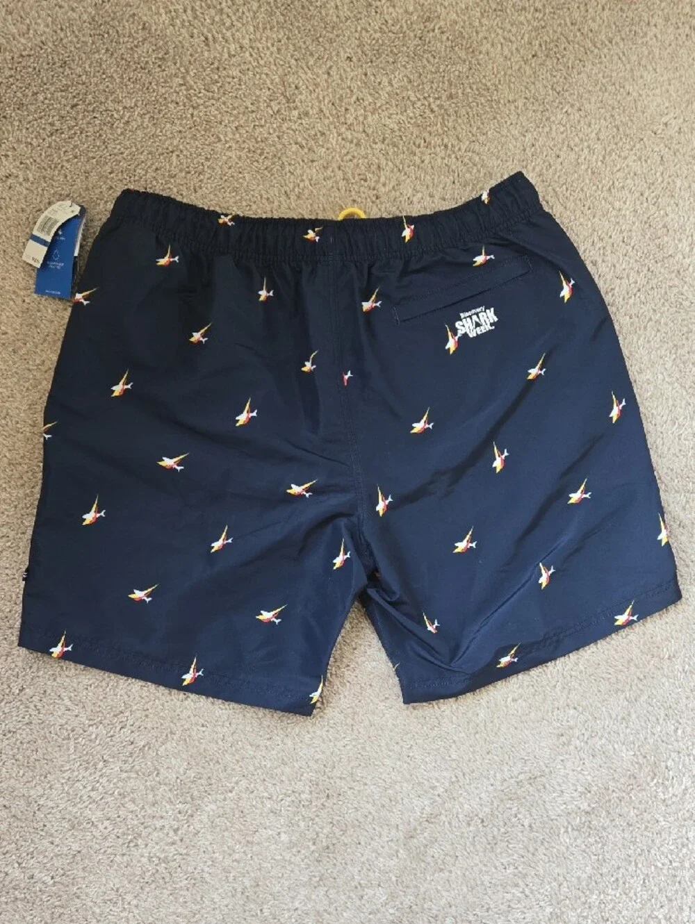 Men's Navy Swim Trunks with Yellow Drawstring
